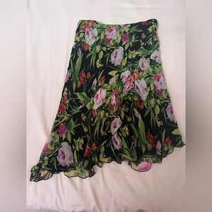 Vintage Black Floral A-Line Skirt